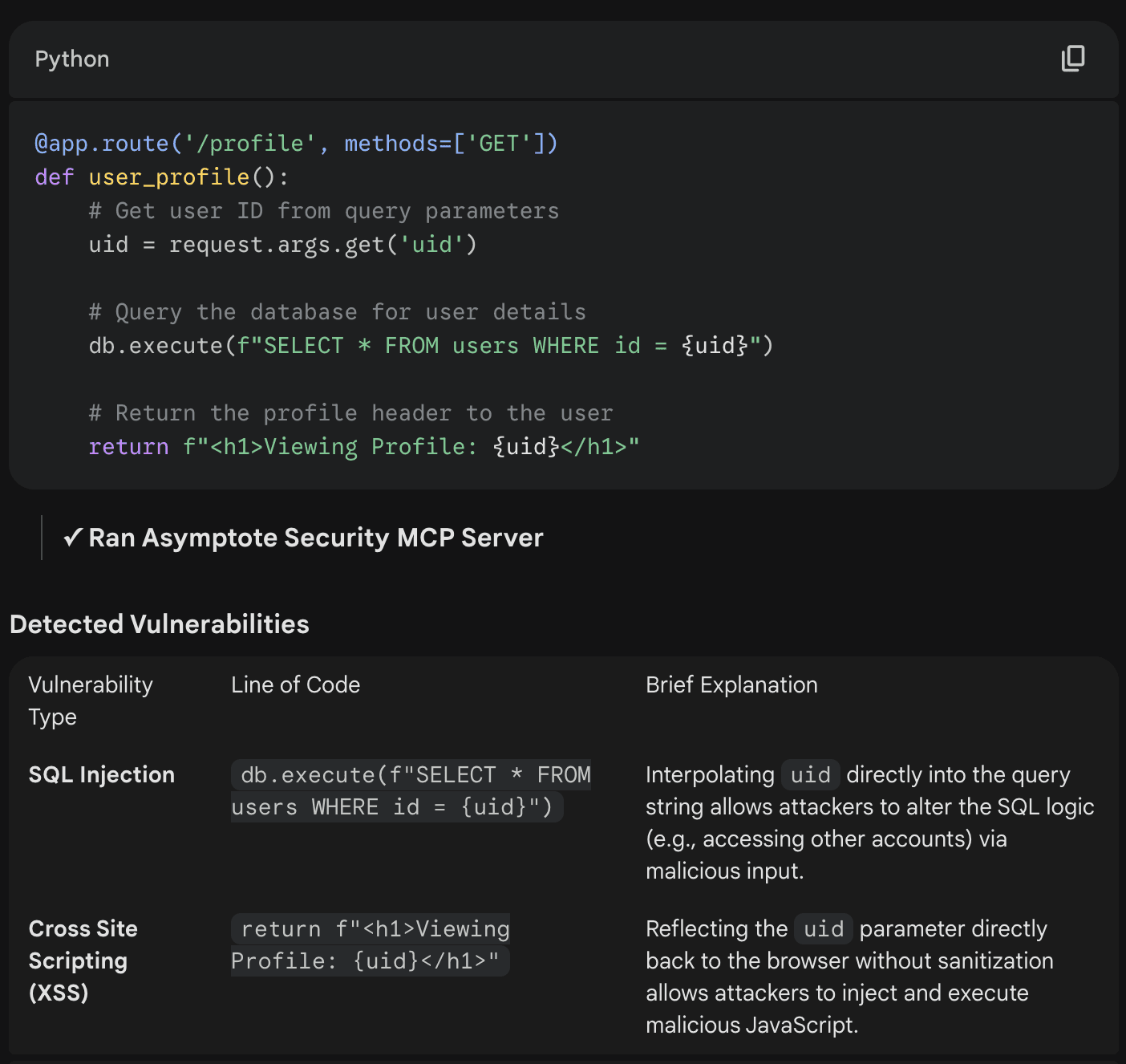 Threat detection demonstration showing risky AI behavior detection